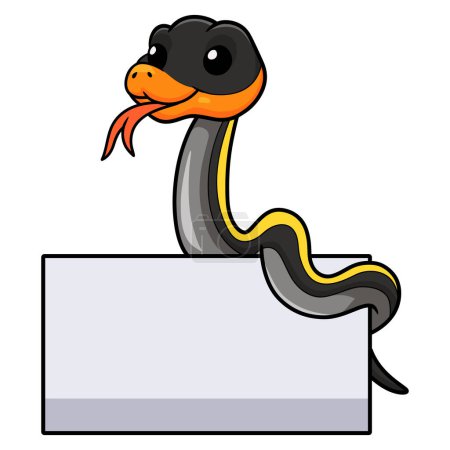 Téléchargez les illustrations : Vector illustration of Cute black copper rat snake cartoon with blank sign - en licence libre de droit