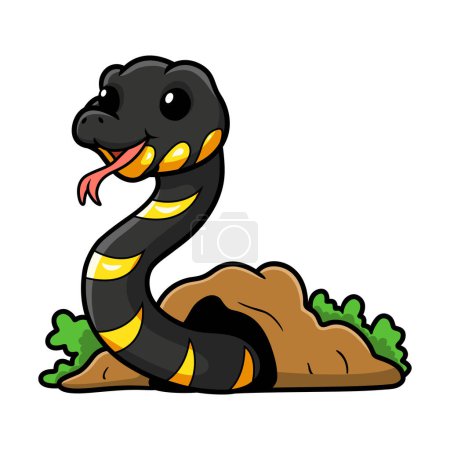 Illustration for Vector illustration of Cute happy mangrove snake cartoon out from hole - Royalty Free Image
