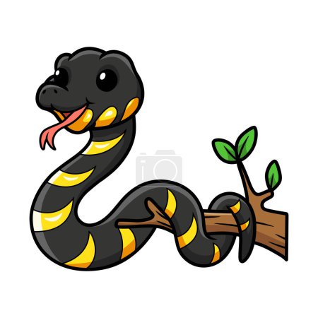 Illustration for Vector illustration of Cute happy mangrove snake cartoon on tree branch - Royalty Free Image