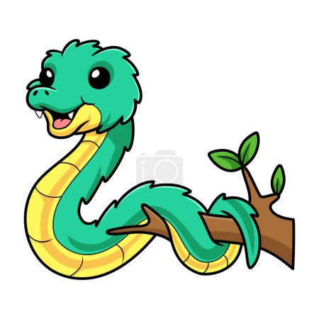 Ilustración de Vector illustration of Cute green spiny bush viper cartoon on tree branch - Imagen libre de derechos