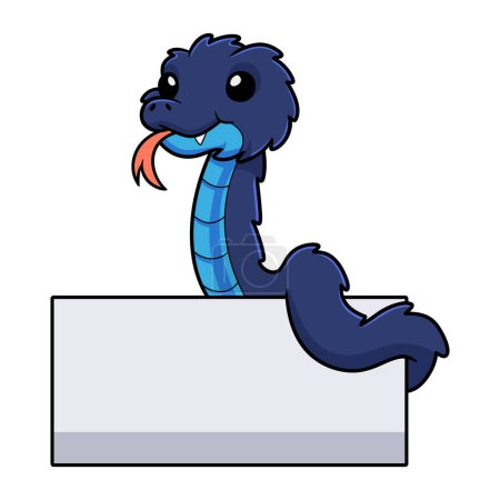 Ilustración de Vector illustration of Cute blue spiny bush viper cartoon with blank sign - Imagen libre de derechos