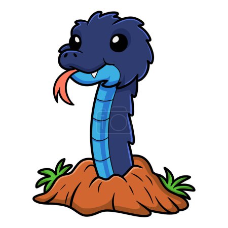 Ilustración de Vector illustration of Cute blue spiny bush viper cartoon out from hole - Imagen libre de derechos