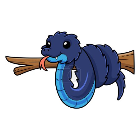Ilustración de Vector illustration of Cute blue spiny bush viper cartoon on tree branch - Imagen libre de derechos