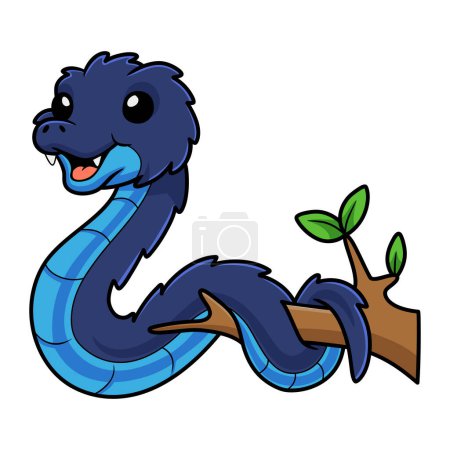 Ilustración de Vector illustration of Cute blue spiny bush viper cartoon on tree branch - Imagen libre de derechos