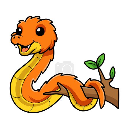Ilustración de Vector illustration of Cute orange spiny bush viper cartoon on tree branch - Imagen libre de derechos