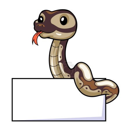 Vector illustration of Cute black head butter ball python cartoon with blank sign