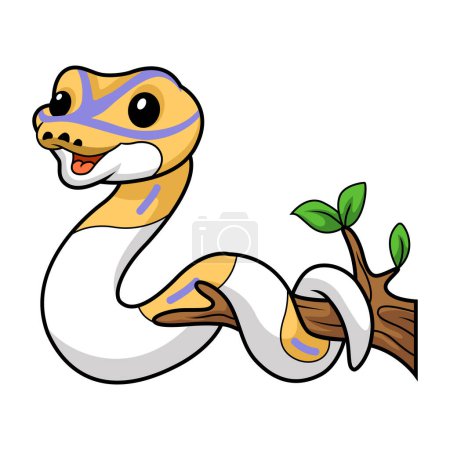 Téléchargez les illustrations : Illustration vectorielle de Mignonne banane pied boule python dessin animé sur branche d'arbre - en licence libre de droit