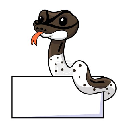 Illustration for Vector illustration of Cute oreo pied ball python cartoon with blank sign - Royalty Free Image