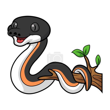 Illustration for Vector illustration of Cute gold albertisi snake cartoon on tree branch - Royalty Free Image