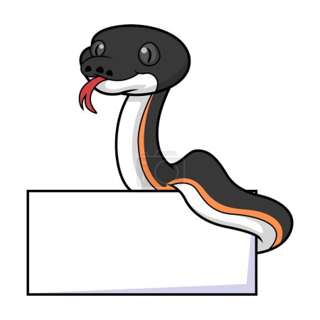 Illustration for Vector illustration of Cute gold albertisi snake cartoon with blank sign - Royalty Free Image