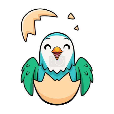 Illustration for Vector illustration of Cute blue turquoise bird cartoon inside from egg - Royalty Free Image