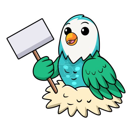 Illustration for Vector illustration of Cute blue turquoise bird cartoon holding blank sign - Royalty Free Image