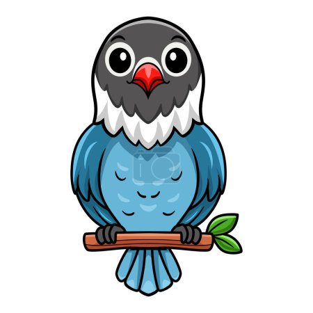 Téléchargez les illustrations : Illustration vectorielle de mignon slaty bleu amour oiseau dessin animé sur branche d'arbre - en licence libre de droit