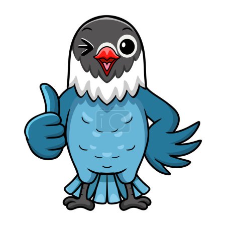 Téléchargez les illustrations : Illustration vectorielle de mignon slaty bleu amour oiseau dessin animé donnant pouce vers le haut - en licence libre de droit