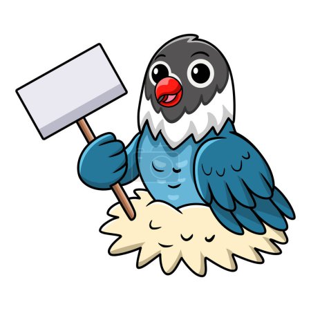Téléchargez les illustrations : Illustration vectorielle de mignon slaty bleu amour oiseau dessin animé tenant signe vierge - en licence libre de droit