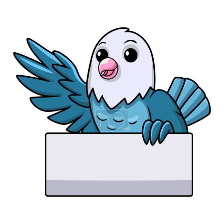 Téléchargez les illustrations : Illustration vectorielle de mignon slaty bleu amour oiseau dessin animé agitant la main - en licence libre de droit