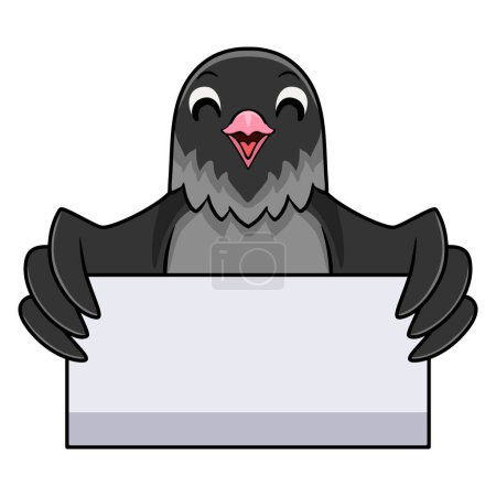 Illustration for Vector illustration of Cute mauve gray masked lovebird cartoon holding blank sign - Royalty Free Image