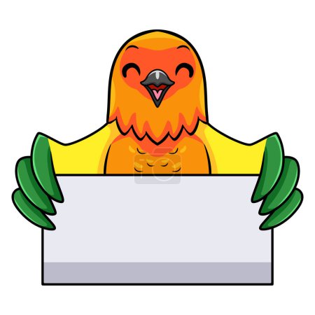 Illustration for Vector illustration of Cute sun conure parrot cartoon holding blank sign - Royalty Free Image