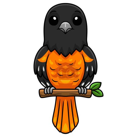 Téléchargez les illustrations : Illustration vectorielle de mignon baltimore oriole oiseau dessin animé sur branche d'arbre - en licence libre de droit