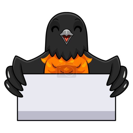 Téléchargez les illustrations : Illustration vectorielle de Mignon baltimore oriole oiseau dessin animé tenant signe vierge - en licence libre de droit