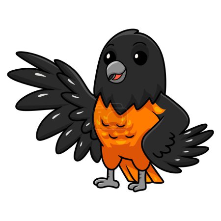 Téléchargez les illustrations : Illustration vectorielle de mignon baltimore oriole oiseau dessin animé agitant la main - en licence libre de droit