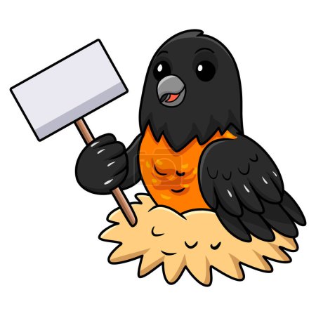 Ilustración de Ilustración vectorial de lindo pájaro oriole baltimore dibujo animado sosteniendo signo en blanco - Imagen libre de derechos