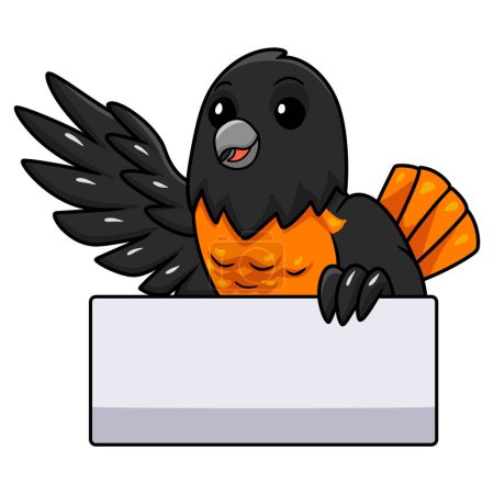 Téléchargez les illustrations : Illustration vectorielle de mignon baltimore oriole oiseau dessin animé agitant la main - en licence libre de droit