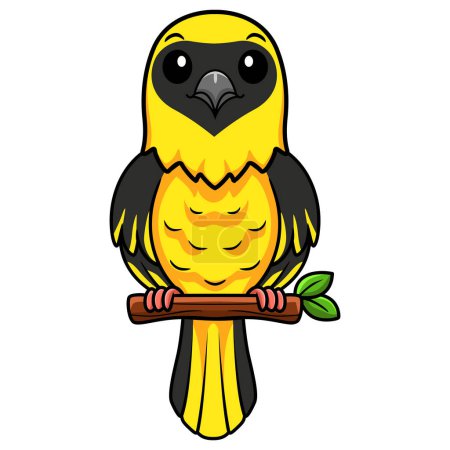 Téléchargez les illustrations : Illustration vectorielle du dessin animé oiseau tisserand mignon sur branche d'arbre - en licence libre de droit