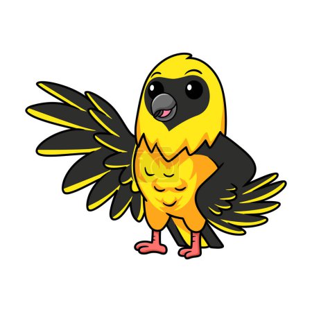 Téléchargez les illustrations : Illustration vectorielle de mignon tisserand oiseau dessin animé agitant la main - en licence libre de droit
