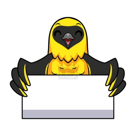 Téléchargez les illustrations : Illustration vectorielle de dessin animé oiseau tisserand mignon tenant signe vierge - en licence libre de droit