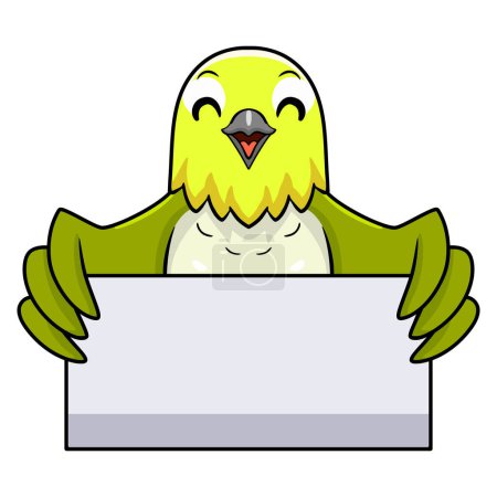Illustration for Vector illustration of Cute warbling white eye bird cartoon holding blank sign - Royalty Free Image