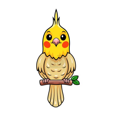 Téléchargez les illustrations : Illustration vectorielle de mignon lutino cockatiel oiseau dessin animé sur branche d'arbre - en licence libre de droit