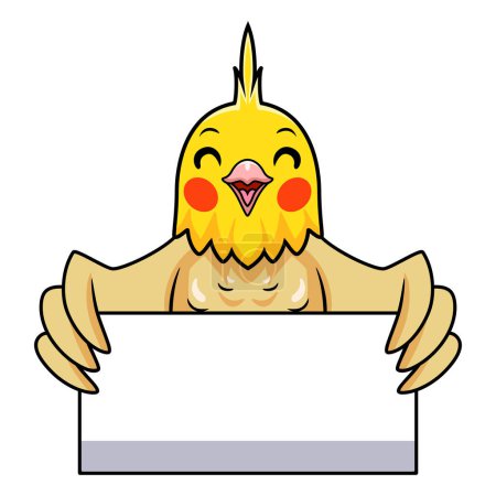 Illustration for Vector illustration of Cute lutino cockatiel bird cartoon holding blank sign - Royalty Free Image