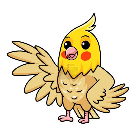 Téléchargez les illustrations : Illustration vectorielle de mignon lutino cockatiel oiseau dessin animé agitant la main - en licence libre de droit
