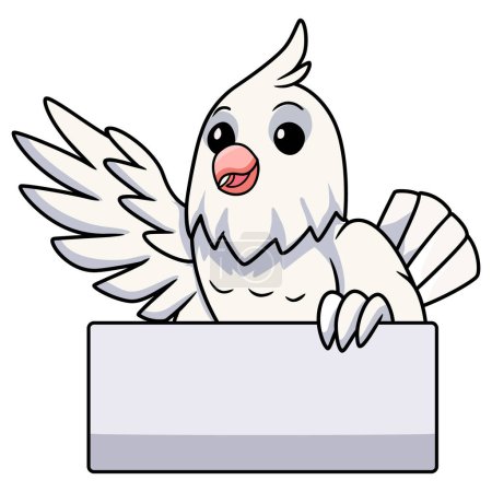 Illustration for Vector illustration of Cute albino cockatiel bird cartoon waving hand - Royalty Free Image