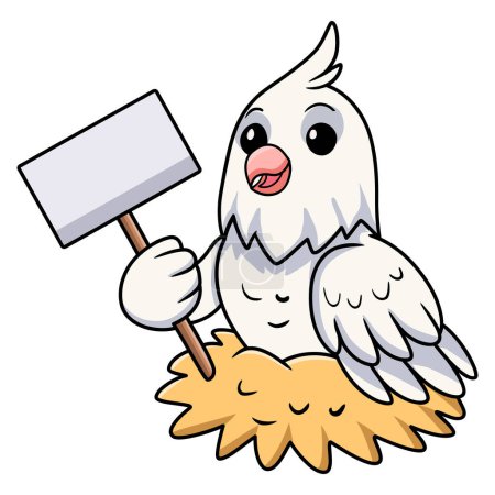Illustration for Vector illustration of Cute albino cockatiel bird cartoon holding blank sign - Royalty Free Image