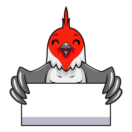 Illustration for Vector illustration of Cute red crested cardinal bird cartoon holding blank sign - Royalty Free Image