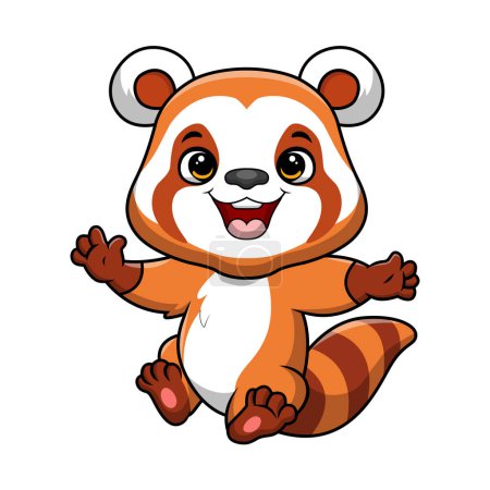 Téléchargez les illustrations : Illustration vectorielle de mignon petit panda rouge dessin animé sur fond blanc - en licence libre de droit