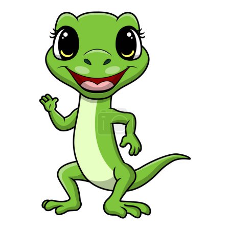 Ilustración vectorial de dibujos animados de lagarto verde lindo sobre fondo blanco