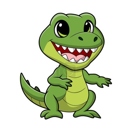 Téléchargez les illustrations : Illustration vectorielle de dessin animé crocodile mignon sur fond blanc - en licence libre de droit