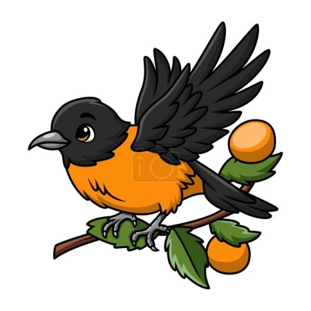 Téléchargez les illustrations : Illustration vectorielle de Mignon baltimore oriole oiseau dessin animé sur fond blanc - en licence libre de droit