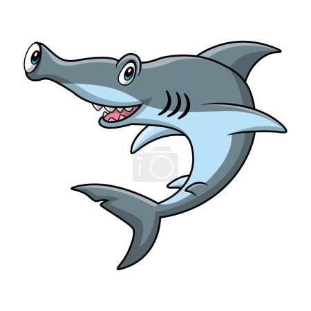 Téléchargez les illustrations : Illustration vectorielle du dessin animé Cute hammerhead shark sur fond blanc - en licence libre de droit