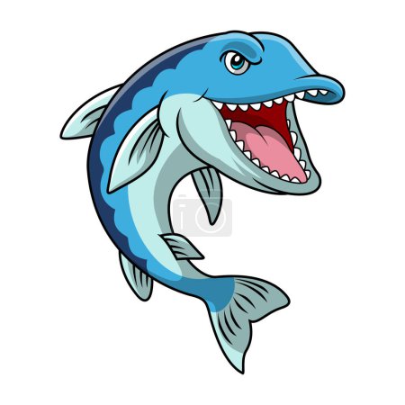 Téléchargez les illustrations : Illustration vectorielle du dessin animé de poisson barracuda mignon sur fond blanc - en licence libre de droit