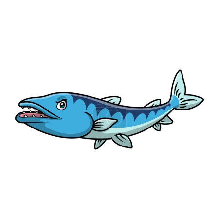 Téléchargez les illustrations : Illustration vectorielle du dessin animé de poisson barracuda mignon sur fond blanc - en licence libre de droit