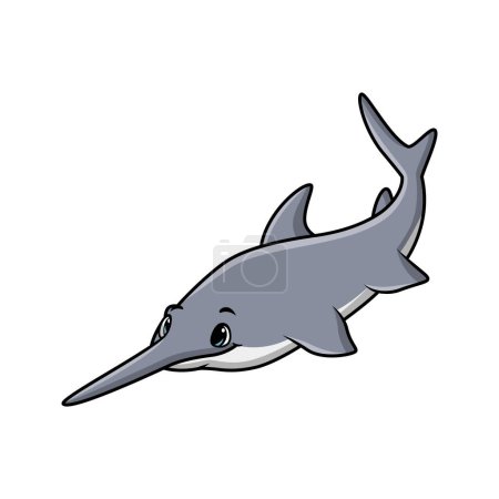 Téléchargez les illustrations : Illustration vectorielle du dessin animé de requin-scie mignon sur fond blanc - en licence libre de droit