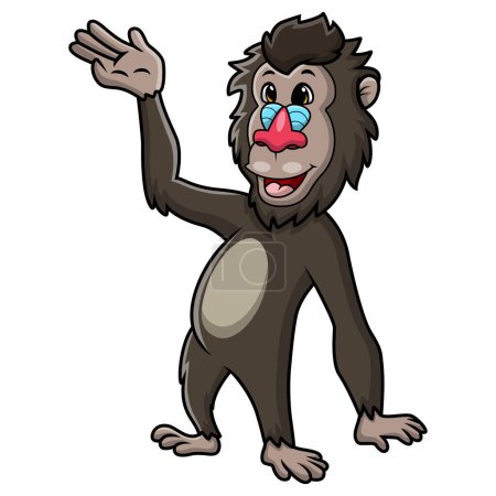 Téléchargez les illustrations : Illustration vectorielle du dessin animé babouin mandrill mignon sur fond blanc - en licence libre de droit