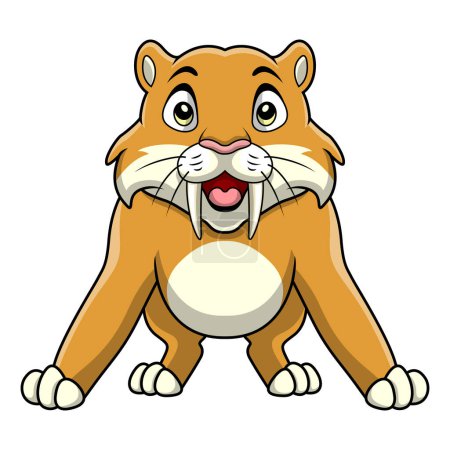 Illustration for Vector illustration of Cute smilodon cartoon on white background - Royalty Free Image