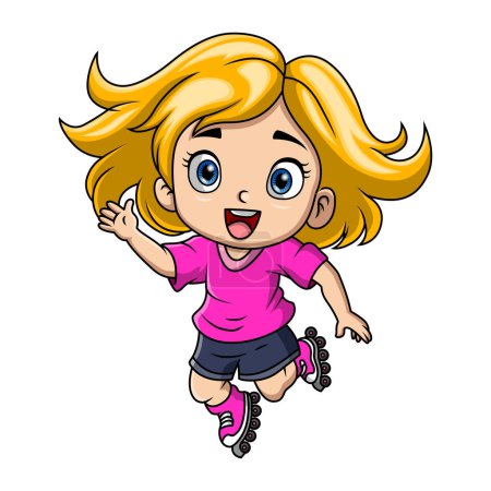 Téléchargez les illustrations : Illustration vectorielle de Mignonne petite fille dessin animé jouant rollerblade - en licence libre de droit