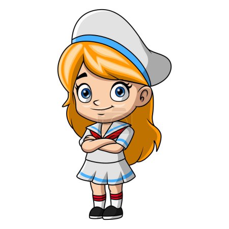 Illustration vectorielle de Mignonne petite fille dessin animé portant uniforme marin