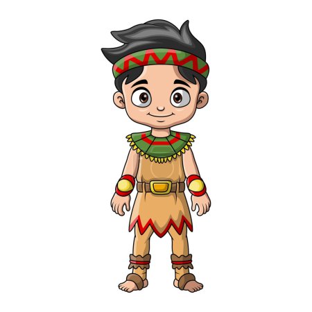 Illustration vectorielle de dessin animé indien mignon garçon amérindien